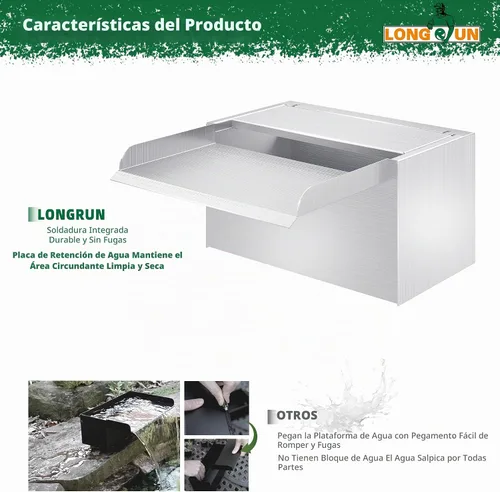 Vista 5 de Longrun Caja de cascada de estanque con kit de bomba, derrame de estanque de acero inoxidable 304 con bomba de 396 GPH 1500L/H para estanques, tira