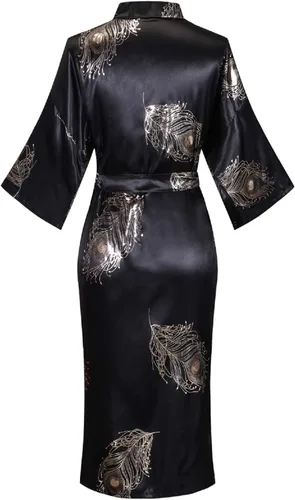 Vista 2 de Mujer FloralEstampado Silky Kimono Albornoces Largo Satén Bata de baño Ropa de dormir Ropa de casa