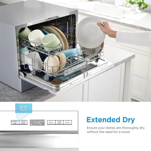 Vista 5 de Midea MDC22P2ASS - Lavavajillas de encimera, 6 ajustes de lugar y 6+2 ciclos de lavado, lavavajillas portátiles, lavavajillas Energy Star
