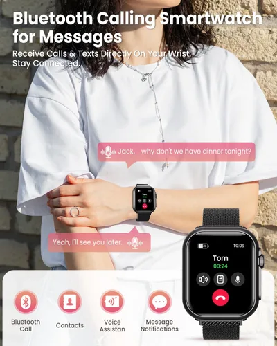 Vista 3 de Reloj inteligente para mujeres y hombres Fitness: 1.85 "Reloj inteligente con 30 días+duración de la batería hace/recibe llamada, frecuencia