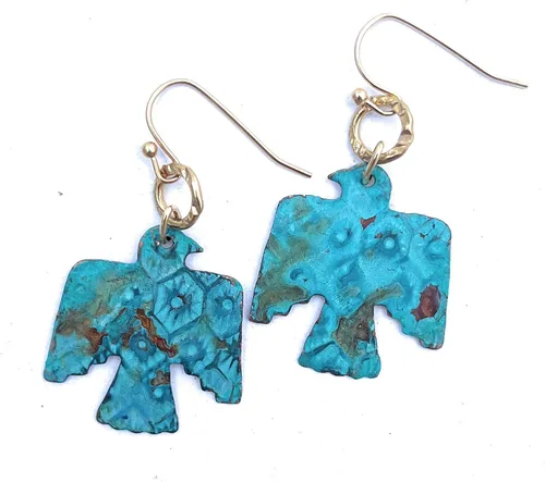 Vista 2 de Boho Turquoise Rust Patina Thunderbird Earrings Copper Jewelry Gift Ideas for Women