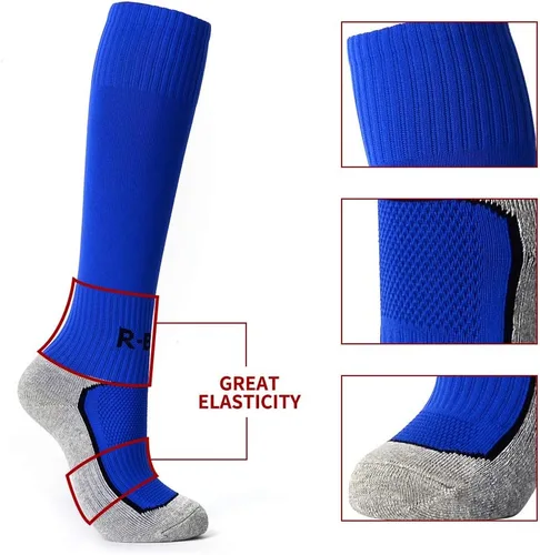 Vista 6 de 5 pares de calcetines de fútbol para niños y niñas, tubo alto, calcetines de fútbol atléticos de rodilla larga (4-18 años)