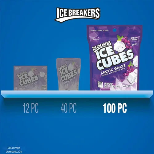 Vista 4 de ICE BREAKERS Ice Cubes Arctic Grape - Bolsa de goma de mascar sin azúcar, 8.11 onzas (100 piezas)