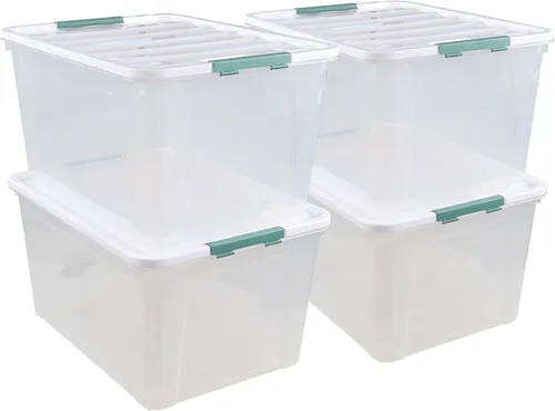 Vista 10 de Readsky Paquete de 4 cajas de plástico transparente de almacenamiento de 14 cuartos de galón con tapa y asa, organizadores apilables para el hogar