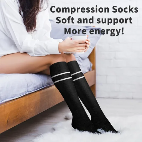 Vista 5 de COOLOVER Calcetines de compresión para mujeres y hombres (4 pares) - El mejor apoyo para correr, atletismo, enfermería, viajes, embarazo