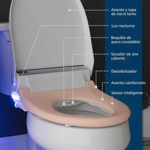 Vista 3 de Bio Bidet BB2000 Bliss - Asiento de inodoro eléctrico con bidé, agua caliente con secador de aire, asiento calefactado con sensor y tapa de cierre