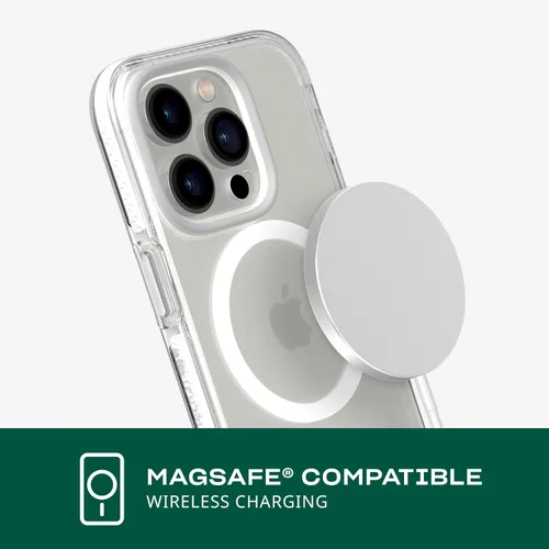Vista 3 de tech21 iPhone 14 Pro Evo Crystal compatible con MagSafe® - Funda transparente que absorbe los golpes y los arañazos con protección FlexShock