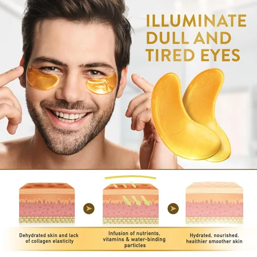 Vista 5 de PatchRx - Parches dorados para debajo de los ojos (144 parches) para ojos hinchados y ojeras con colágeno puro, máscaras de gel para ojos de 24