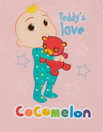 Vista 5 de CoComelon Pijama rosa de manga larga para niñas Conjunto de pantalones de descanso de personajes y camiseta de pijama Teddy Love Ropa