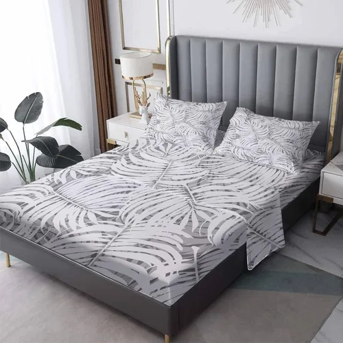Vista 8 de Monstera - Juego de sábanas de tamaño individual, sábanas de hojas y fundas de almohada, 3 piezas, sábana bajera ajustable de microfibra suave
