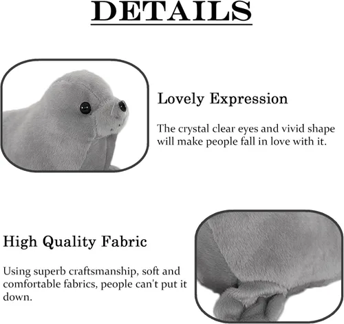 Vista 3 de zhidiloveyou Seal - Muñeca Kawaii de peluche de peluche, color gris
