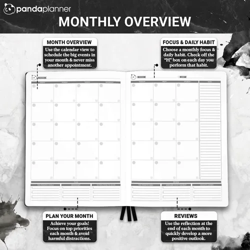 Vista 5 de Panda Planner Agenda semanal 2025-2026, sin fecha, para oficina, escuela y hogar, cuaderno organizador de cuero vegano suave de 8 x 11 pulgadas