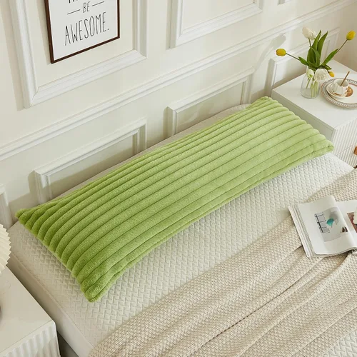Vista 3 de JAUXIO - Funda de almohada corporal de piel sintética mullida, lujosa, decorativa con rayas, ultra suave y acogedora con cierre de cremallera de 21
