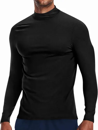 Vista 7 de Uni Clau Suéter de cuello alto falso para hombre, de manga larga, suéter básico ajustado