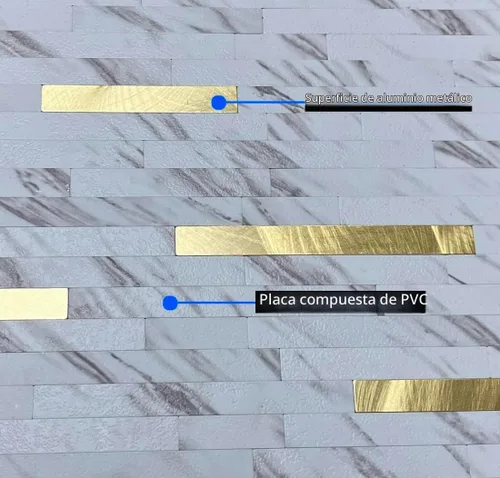 Vista 4 de 10 calcomanías de pared de mosaico de metal mixto de PVC, mármol Mármol blanco + dorado-2