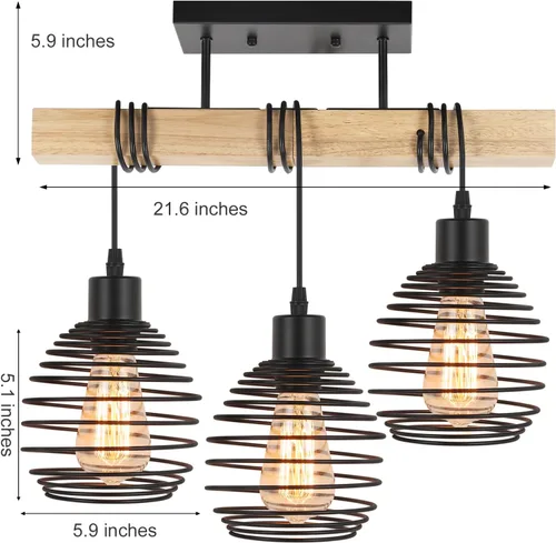 Vista 6 de Lámpara de techo de madera semiempotrada de 3 luces, lámpara de techo industrial para dormitorio, sala de estar, entrada