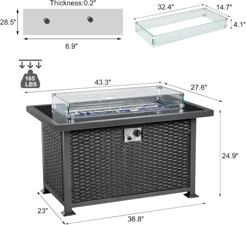 Vista 2 de U-MAX - Mesa para fogata a gas propano de 44 pulgadas para uso al aire libre