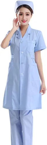 Vista 4 de KESYOO Blanco Manga Corta Uniforme Esteticista Enfermería Abrigo Algodón Hospital Ropa V Cuello Abrigo - Talla S