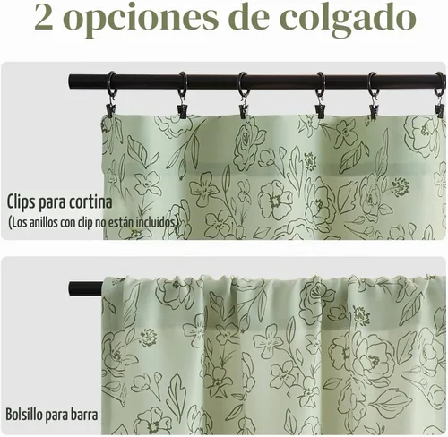 Vista 7 de Jinchan - Cenefa floral para cocina, cortina de privacidad para ventanas de 16 pulgadas, estilo rústico de casa de campo, para sala de estar Verde