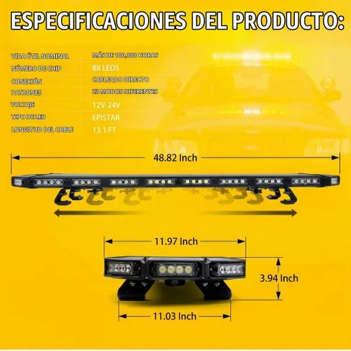 Vista 8 de Xprite Barra de luces estroboscópicas de emergencia de aluminio resistente de 48 pulgadas, 23 modos de alta intensidad con asesor de tráfico, luz