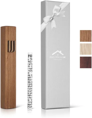 Vista 7 de Funda de madera para mezuzá con pergamino para puerta, diseño moderno/tradicional, fácil de despegar y pegar, funda de mezuzá para el hogar Roble +
