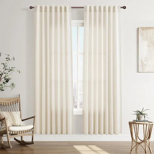 Vista 112 de Joywell - Cortinas de lino de 96 pulgadas de largo para sala de estar Natural