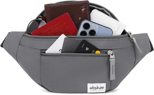 Vista 2 de Abshoo Riñonera cruzada para hombre para mujer, bolsa de viaje para senderismo, correr, riñonera, Gris