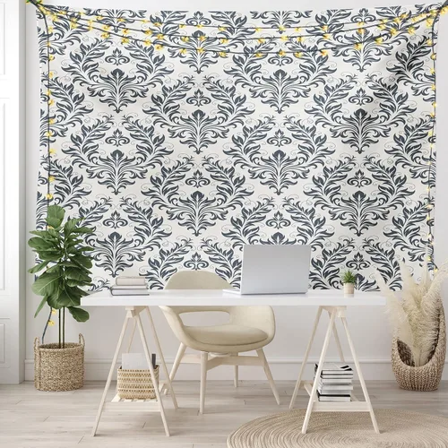 Vista 6 de Ambesonne Tapiz victoriano, adorno floral de damasco florece silueta clásica, arte simbólico, colgante de pared ancho para dormitorio, sala