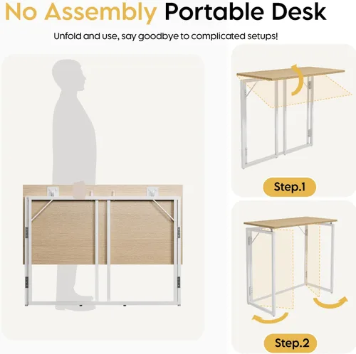 Vista 7 de Escritorio plegable de 31,5 pulgadas: sin montaje, tapa de madera para espacios pequeños Home office desk, holds 150 lbs, folds flat to 2.3 in
