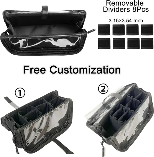 Vista 2 de Bolsa organizadora de brochas de maquillaje de viaje, soporte para brochas de maquillaje de pie con divisores ajustables, soporte para bolsa