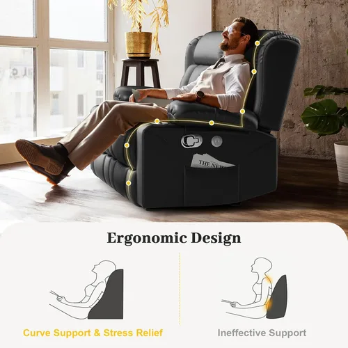 Vista 6 de Juego de sofá reclinable loveseat con 2+1 piezas, 2 plazas estilo minimalista reclinable manual con tirador, loveseat con puertos de carga USB
