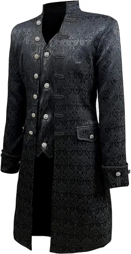 Vista 3 de Chaqueta medieval gótica steampunk para hombre, disfraz victoriano de vampiro pirata, abrigo