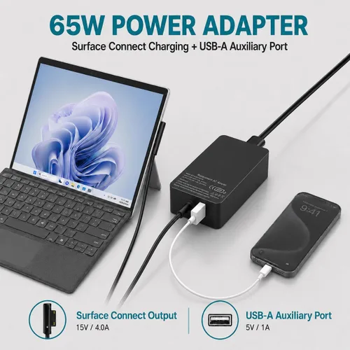 Vista 11 de Cargador Surface Pro de 65 W compatible con Microsoft Surface Pro 11/10/9/8/7+/7/6/5/4/3/X, Surface Laptop 7/6/5/4/3/2/1, Surface Go 4/3/2/1