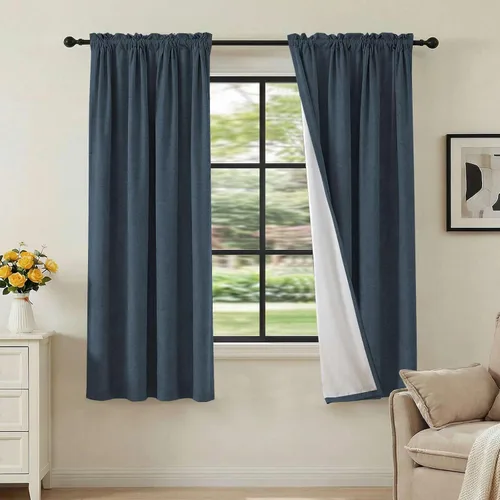 Vista 46 de H.VERSAILTEX Cortinas 100% opacas con aspecto de lino para dormitorio, bloqueo de luz completa, bolsillo para barra, cortinas de ventana gruesas