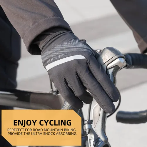 Vista 6 de ROCKBROS Guantes de bicicleta de montaña para hombre, antideslizantes, transpirables, guantes de ciclismo de dedo completo para deportes al aire