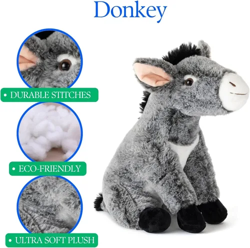 Vista 7 de The Petting Zoo Peluche de burro, regalos para niños, animales de granja Wild Onez, juguete de peluche de burro de 12 pulgadas