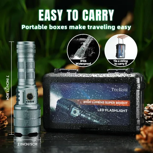 Vista 5 de Linternas de alto lúmenes 990000 LED recargable linterna táctica Zoomable 3 modos de carga rápida IPX6 impermeable linterna de mano súper brillante