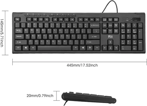 Vista 4 de Rii RK907 Teclado compacto ultrafino USB con cable para Mac y PC, Windows 10/8/7/Vista/XP (negro) (2 piezas)