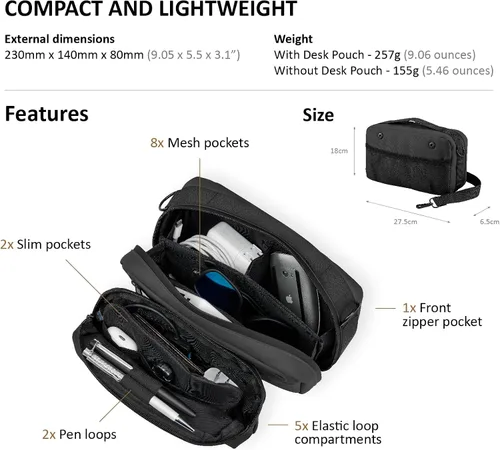 Vista 2 de Bolsa organizadora de viaje, accesorios electrónicos, funda de transporte impermeable de doble capa, todo en uno para cable, teléfono, Airpods