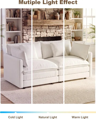 Vista 8 de 76.7" Cloud Couch for Living Room, Deep Seat Loveseat Sofa, Beige Breathable Chenille, 2-Seats Couch for Apartment Small Spaces, Pocket Spring