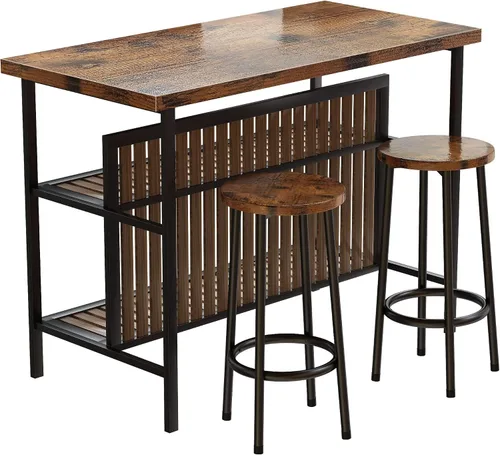 Vista 9 de Recaceik Juego de pub de 3 piezas, 2 taburetes de bar rectangulares, juego de 2 mesas de comedor de madera, mesa moderna de altura de mostrador