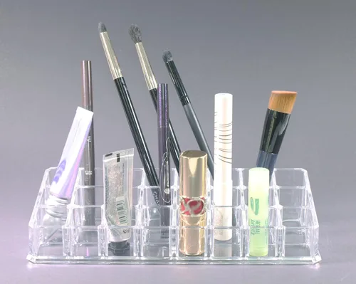 Vista 5 de Estuche de maquillaje acrílico transparente y lápiz labial o soporte para brochas con 24 compartimentos