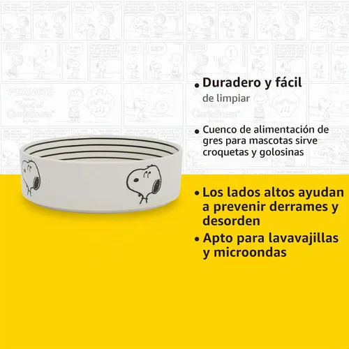 Vista 4 de Peanuts Snoopy Cuenco para Perros con Diseño de Hueso – Cuenco de Gres de 6.5" para Agua o Comida para Perros Pequeños a Medianos – Lindo Plato