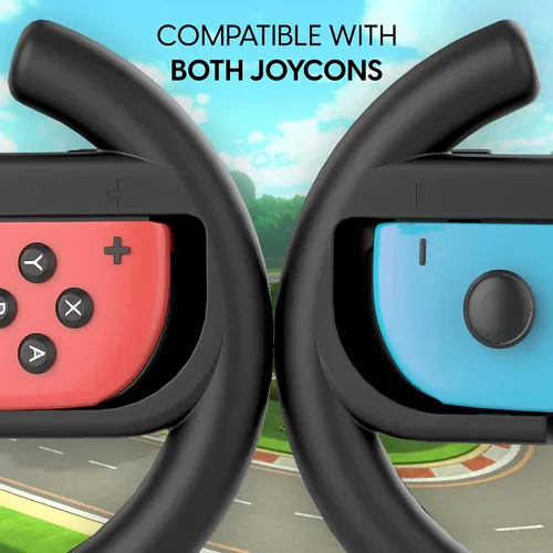 Vista 3 de TALK WORKS Nintendo Switch Racing Wheel Controllers For Joy-Con - Gaming Accessory Driving Grip Compatible w Switch OLED Black Pack of 2
