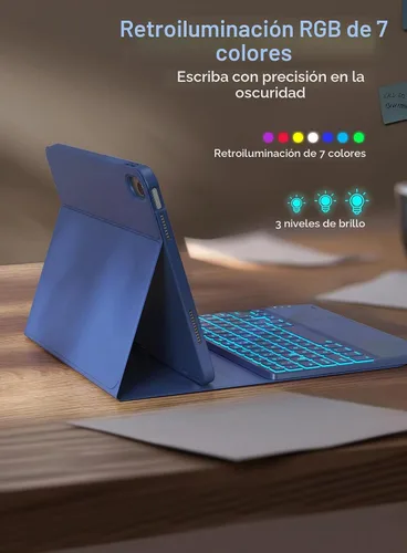 Vista 4 de CHESONA Funda compatible con iPad de 11ª (A16)/10ª generación con teclado Azul