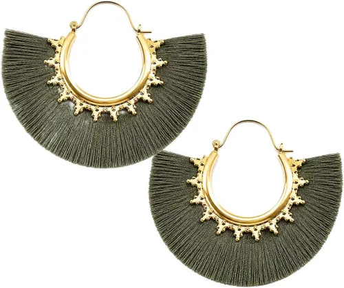 Vista 19 de Aretes de aro con borla, aretes colgantes de hilo de declaración, elegantes aretes largos con flecos, ligeros, largos y con gancho francés, para un