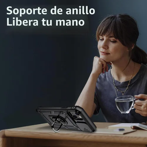 Vista 4 de Funda para iPhone 14 con cubierta para lente de cámara, protector de pantalla HD, protección contra caídas de grado militar de 10 pies, soporte
