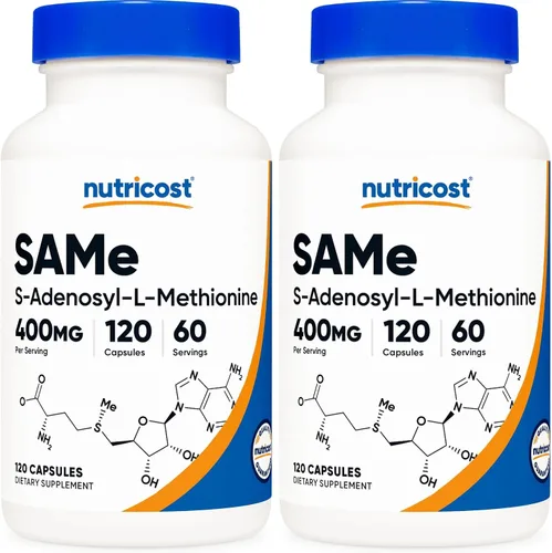 Vista 6 de Nutricost SAM-e (S-Adenosil-L-Metionina) 400 mg por porción, 60 porciones, 200 mg por cápsula, 120 cápsulas – Sin OMG, Sin gluten Same, Vegetariano