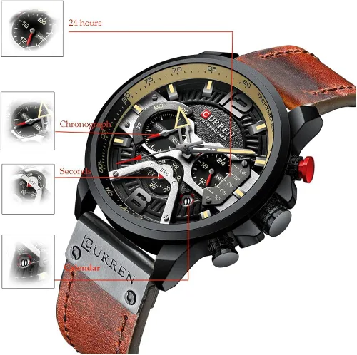 Vista 2 de CURREN - Reloj analógico de cuarzo para hombre, reloj de pulsera con correa de piel, resistente al gua y a la moda