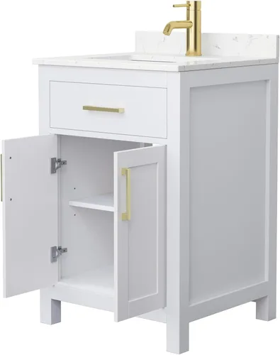 Vista 4 de Wyndham Collection Beckett - Mueble de baño individual de 24 pulgadas en blanco, encimera de mármol cultivado de Carrara, fregadero cuadrado
